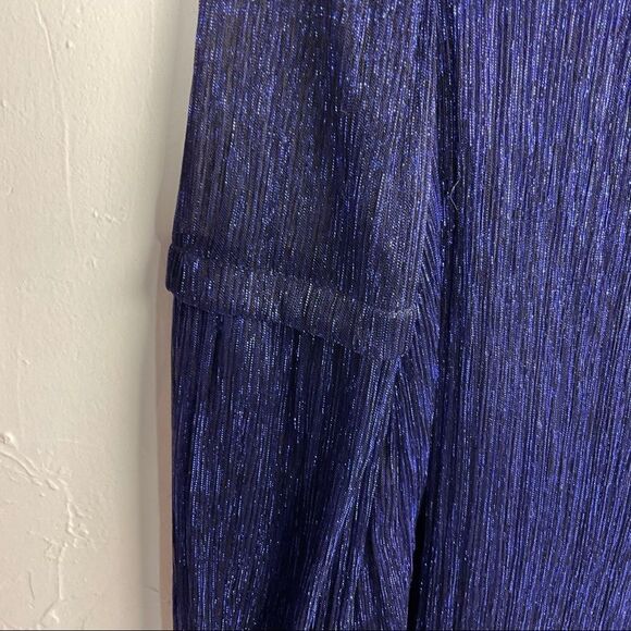 Moulinette Soeurs Anthropologie Blue Metallic Accordion Pleat Long Sleeve Top XS - Picture 4 of 10